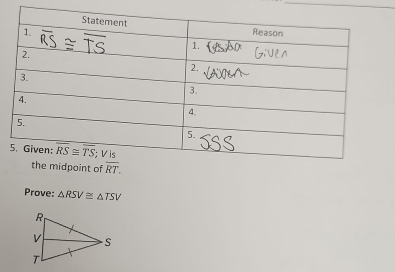 Prove: △ RSV≌ △ TSV