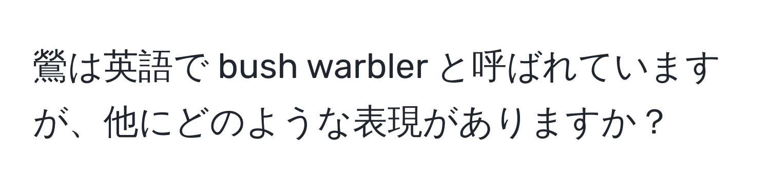 鶯は英語で bush warbler と呼ばれていますが、他にどのような表現がありますか？