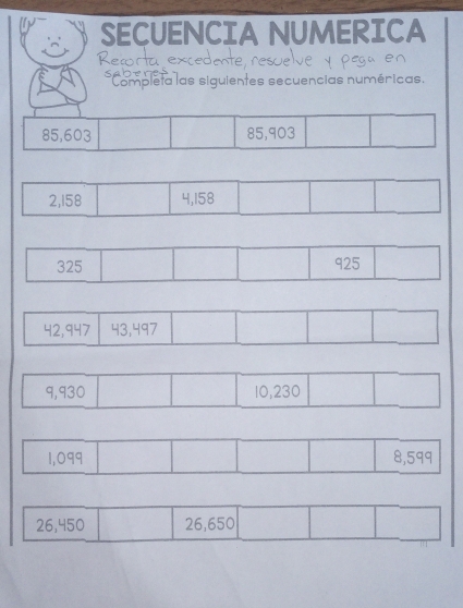 SECUENCIA NUMERICA 
*Completa las siguientes secuencias numéricas.
26,450 26,650