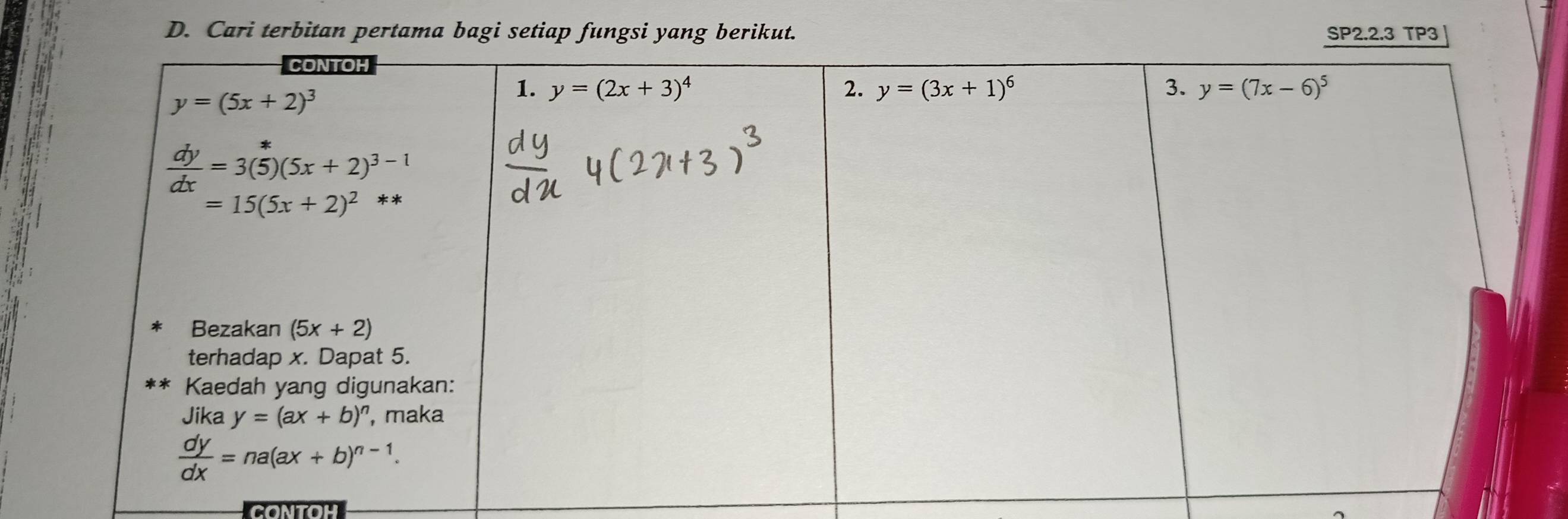 Cari terbitan pertama bagi setiap fungsi yang berikut. SP2.2.3 TP3
CONTOH