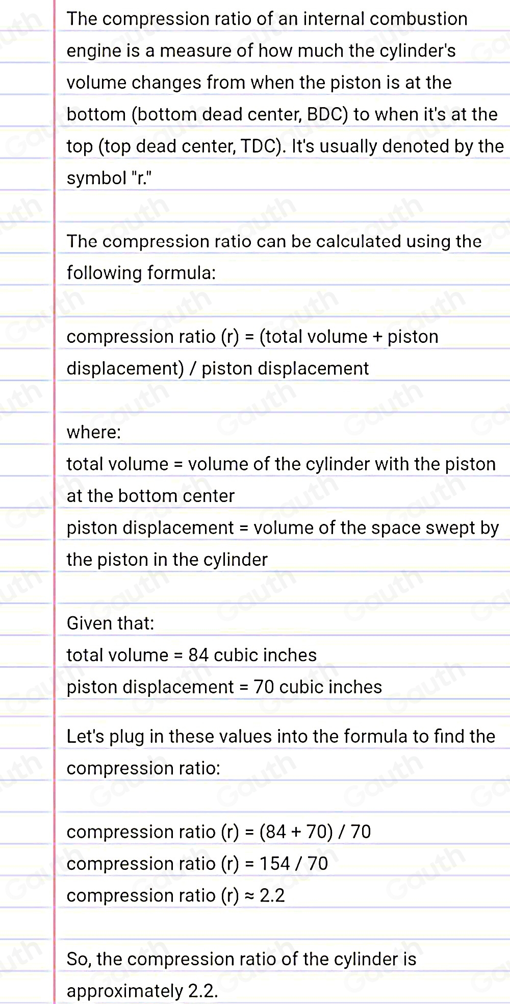 Solved: If the volume of a cylinder with the piston at the bottom ...