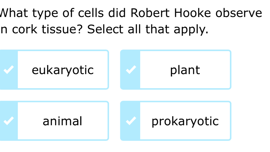 Solved: What type of cells did Robert Hooke observe n cork tissue ...