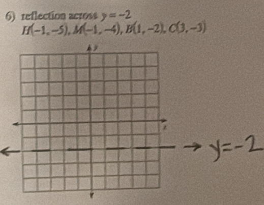 reflection across y=-2
H(-1,-5), M(-1,-4), B(1,-2), C(3,-3)