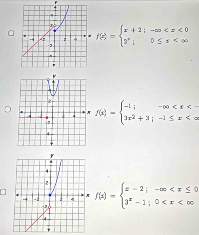 y
f(x)=beginarrayl x+2;-∈fty
xf(x)=beginarrayl -1;-∈fty
xf(x)=beginarrayl x-2;-∈fty