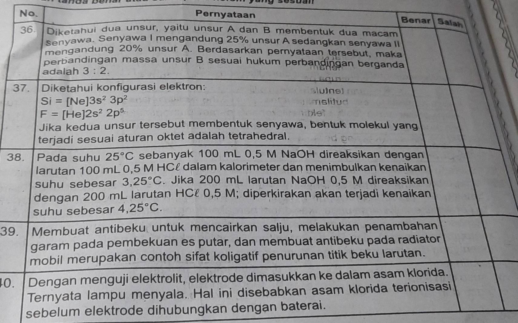 esuan
No. Pernyataan
3
3
39
0.
sebelum elektrode dihubungkan dengan b