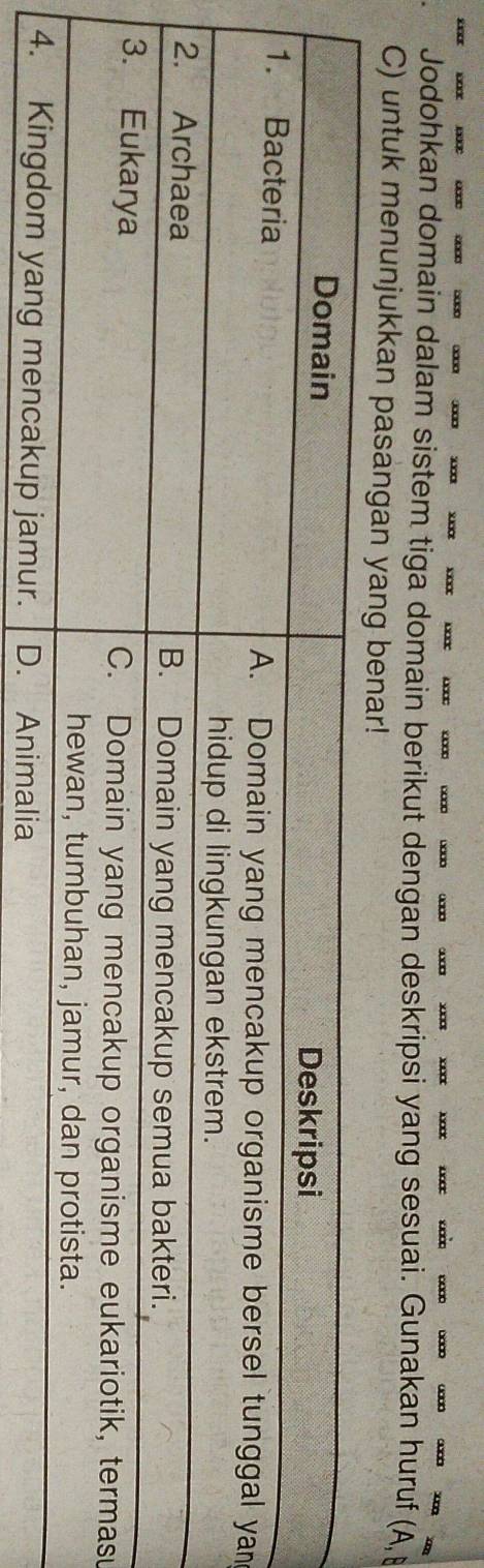 Jodohkan domain dalam sistem tiga domain berikut dengan deskripsi yang sesuai. Gunakan huruf (A, 
C) untuk menunjukkan pasangan yang benar!
m
su