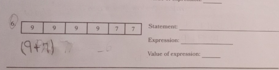 Statement:_ 
_ 
Expression: 
Value of expression: 
_