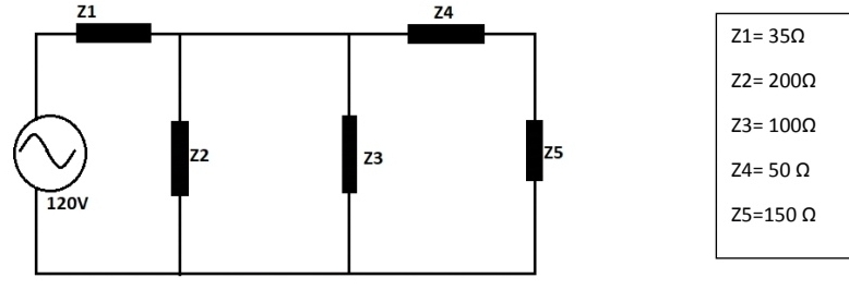 Z1=35Omega
Z2=200Omega
Z3=100Omega
Z4=50Omega
Z5=150Omega