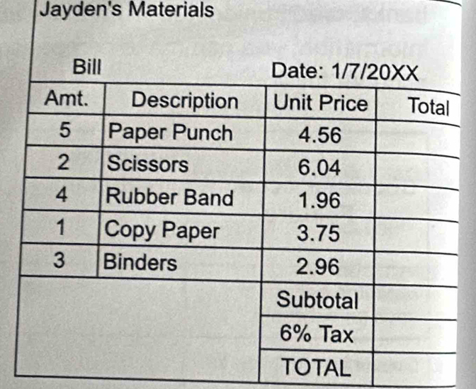 Jayden's Materials