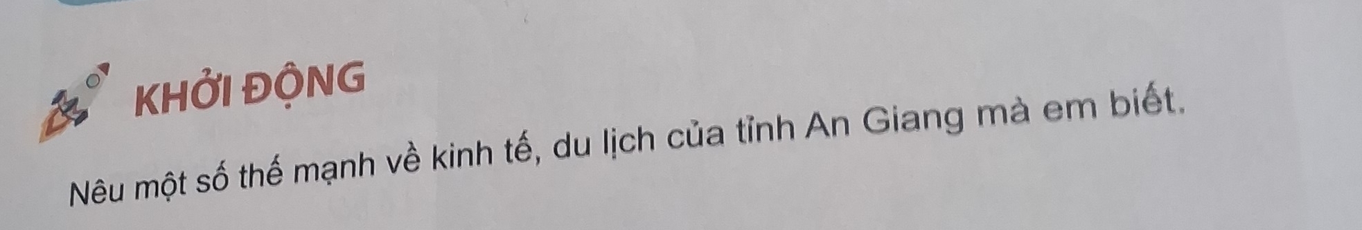 KHỞI ĐỘNG 
Nêu một số thế mạnh về kinh tế, du lịch của tỉnh An Giang mà em biết.