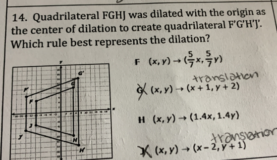 Solved: Quadrilateral FGHJ was dilated with the origin as the center of ...