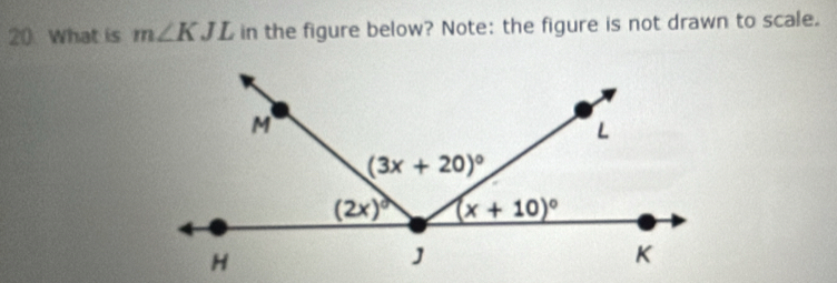 What is m∠ KJL in the figure below? Note: the figure is not drawn to scale.