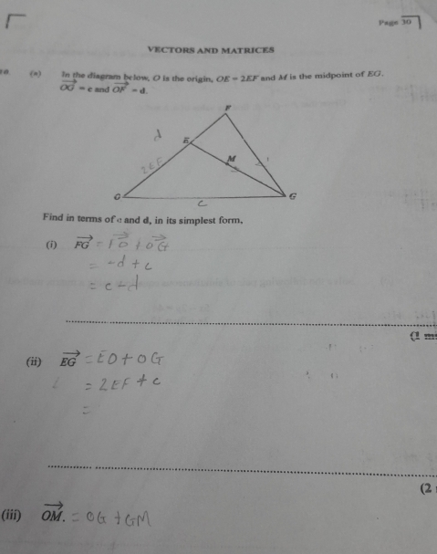 Solved: Page overline 30 VECTORS AND MATRICES 1 0 (n) In the diagram ...