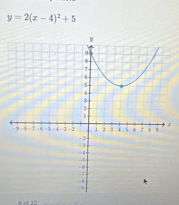 y=2(x-4)^2+5
8 of 22