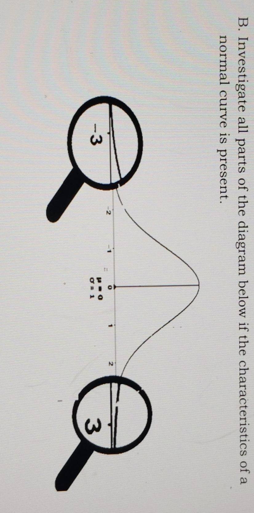 Investigate all parts of the diagram below if the characteristics of a
normal curve is present.