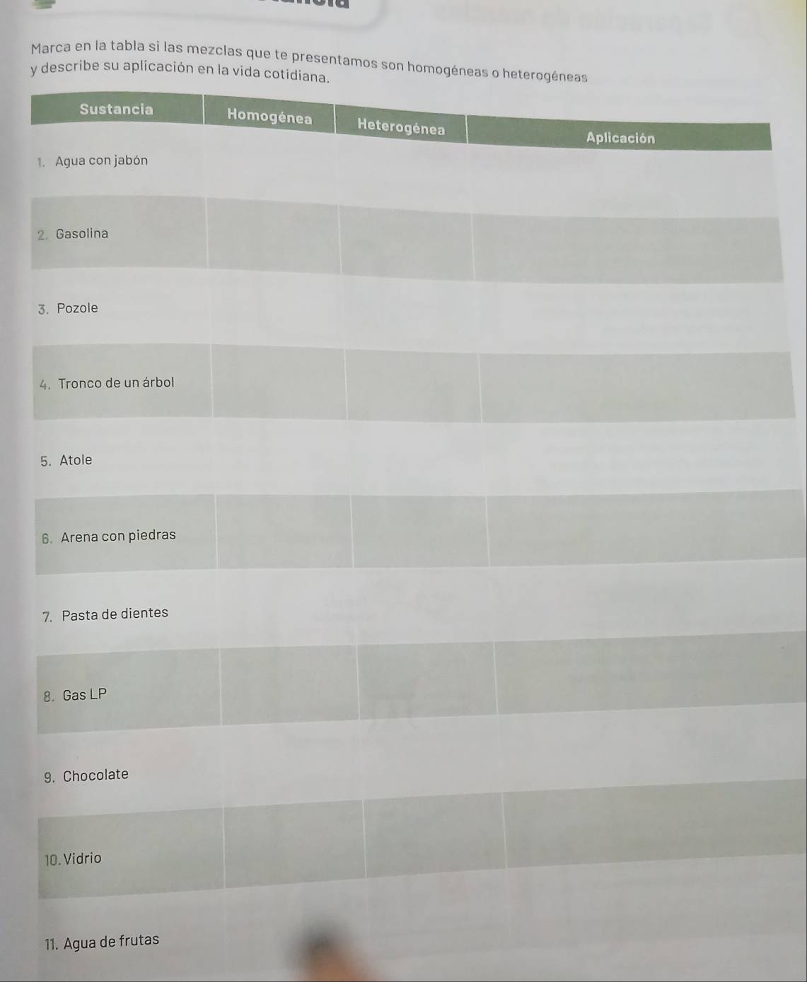 Resuelto:Marca en la tabla si las mezclas que te presentamos son ...