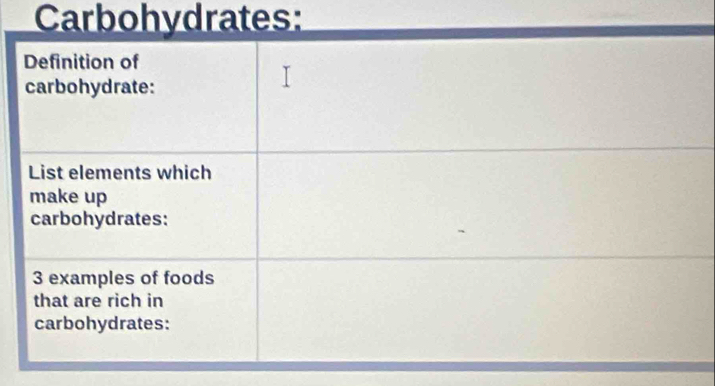 Carbohydrates: