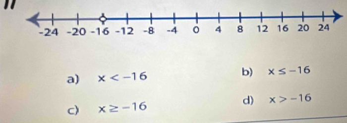 a) x b) x≤ -16
d)
c) x≥ -16 x>-16