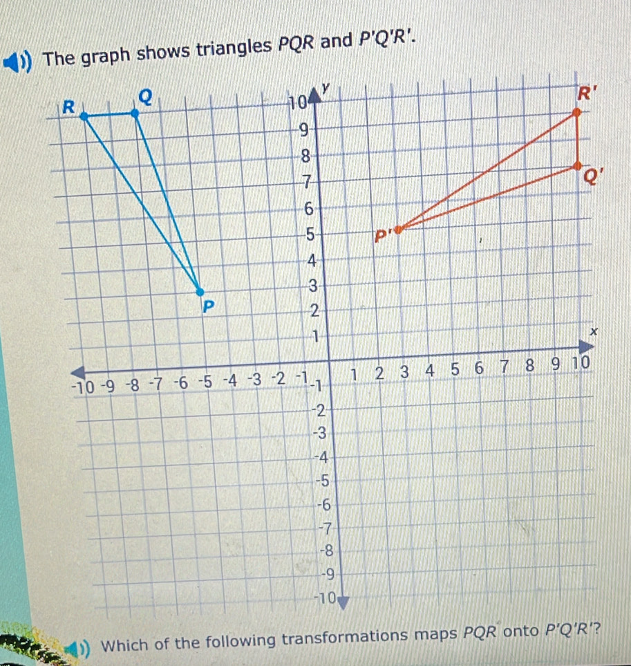 The graph shows triangles PQR and P'Q'R'.