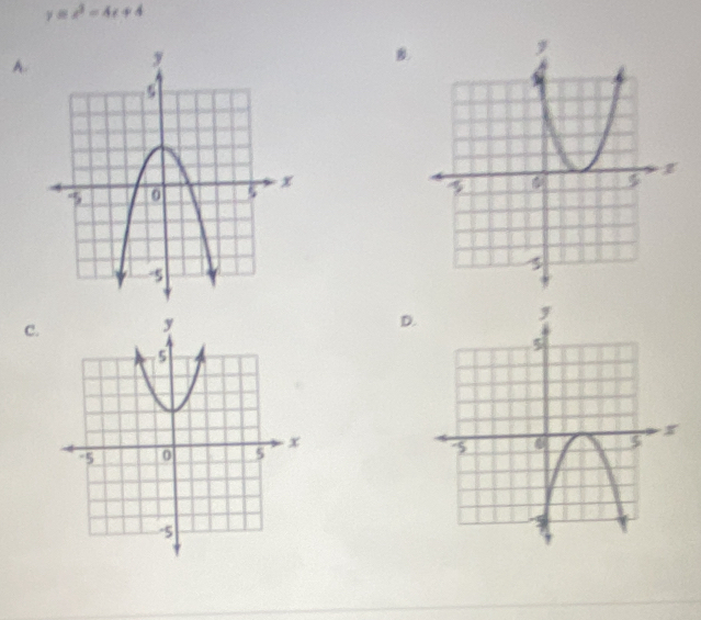 y=x^2-4x+4
A. 
B. 
C. 
D.