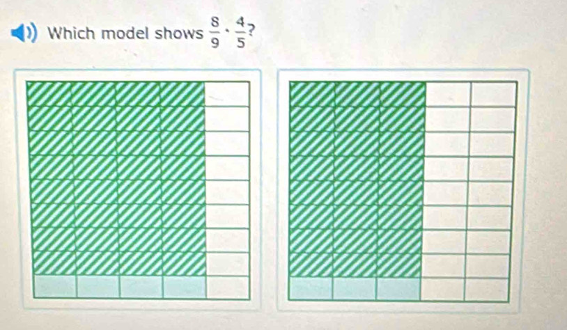 Which model shows  8/9 ·  4/5  ?