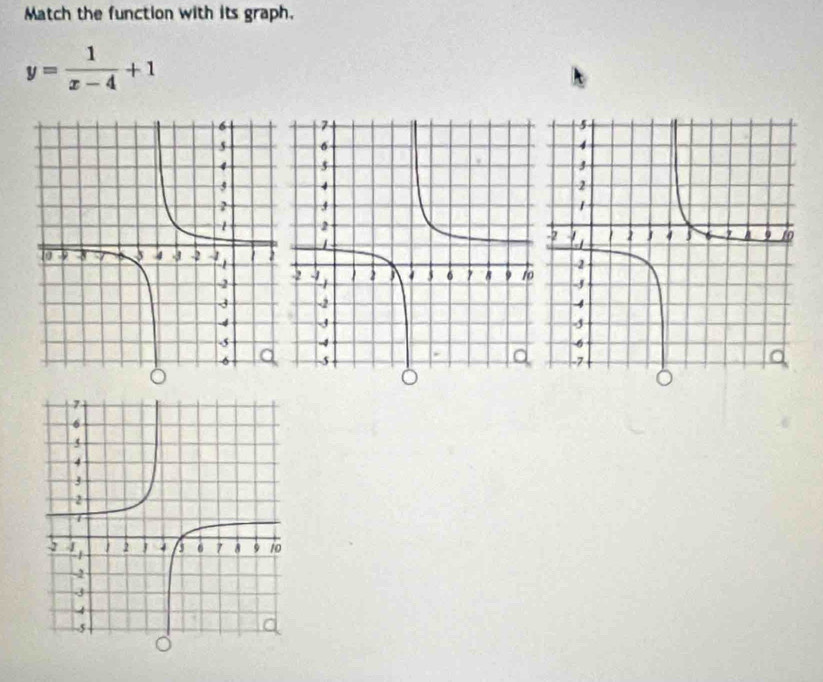 Match the function with its graph.
y= 1/x-4 +1