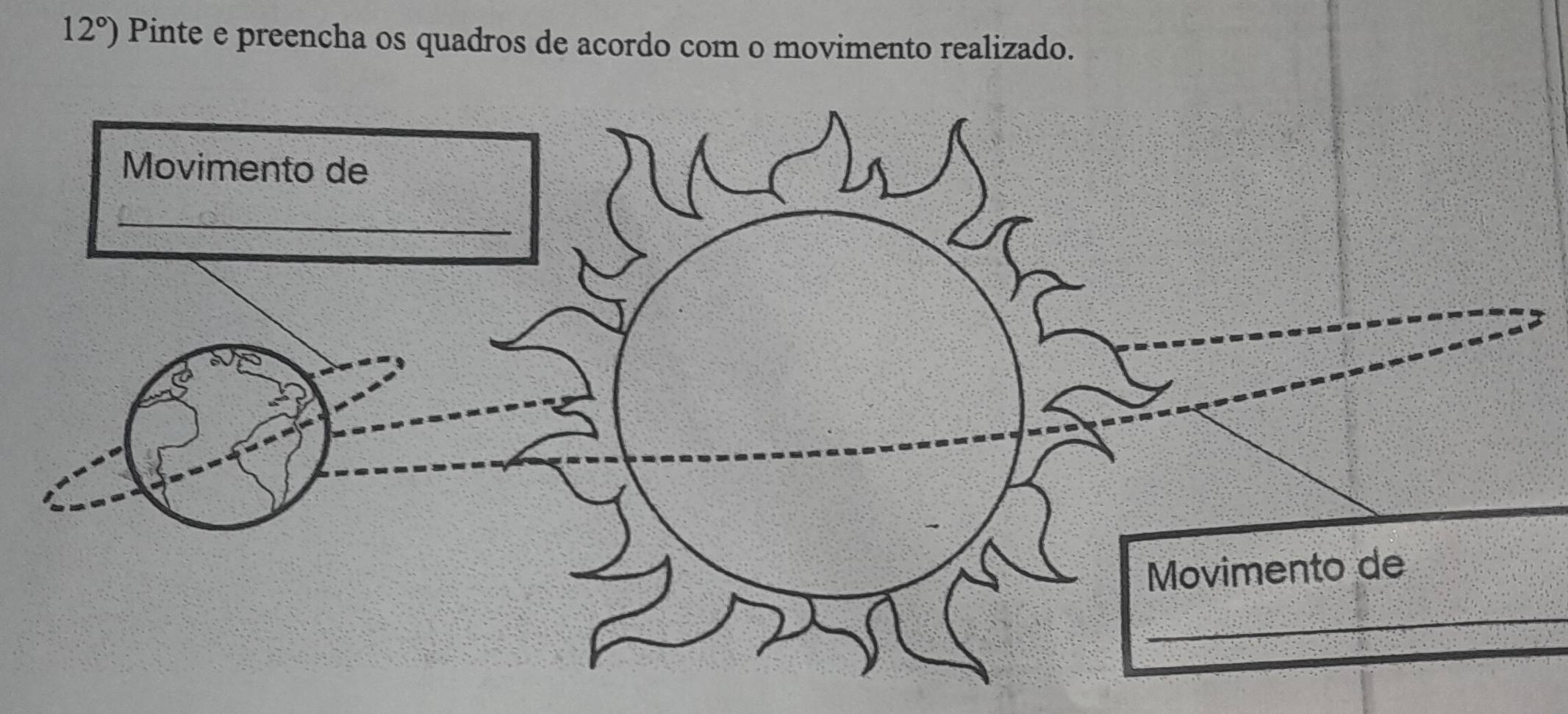 12°) Pinte e preencha os quadros de acordo com o movimento realizado. 
_