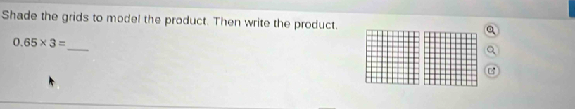 Shade the grids to model the product. Then write the product. 
_
0.65* 3=