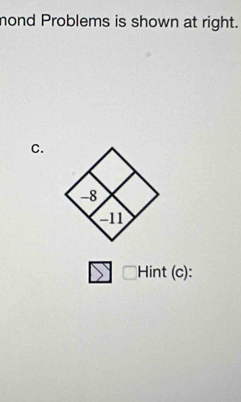 mond Problems is shown at right. 
C. 
Hint (c):