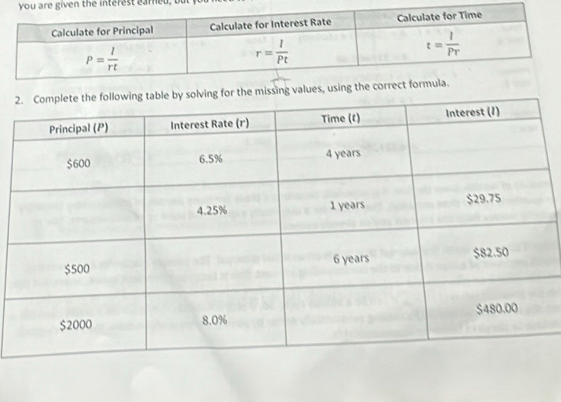 interest earned, b
ng values, using the