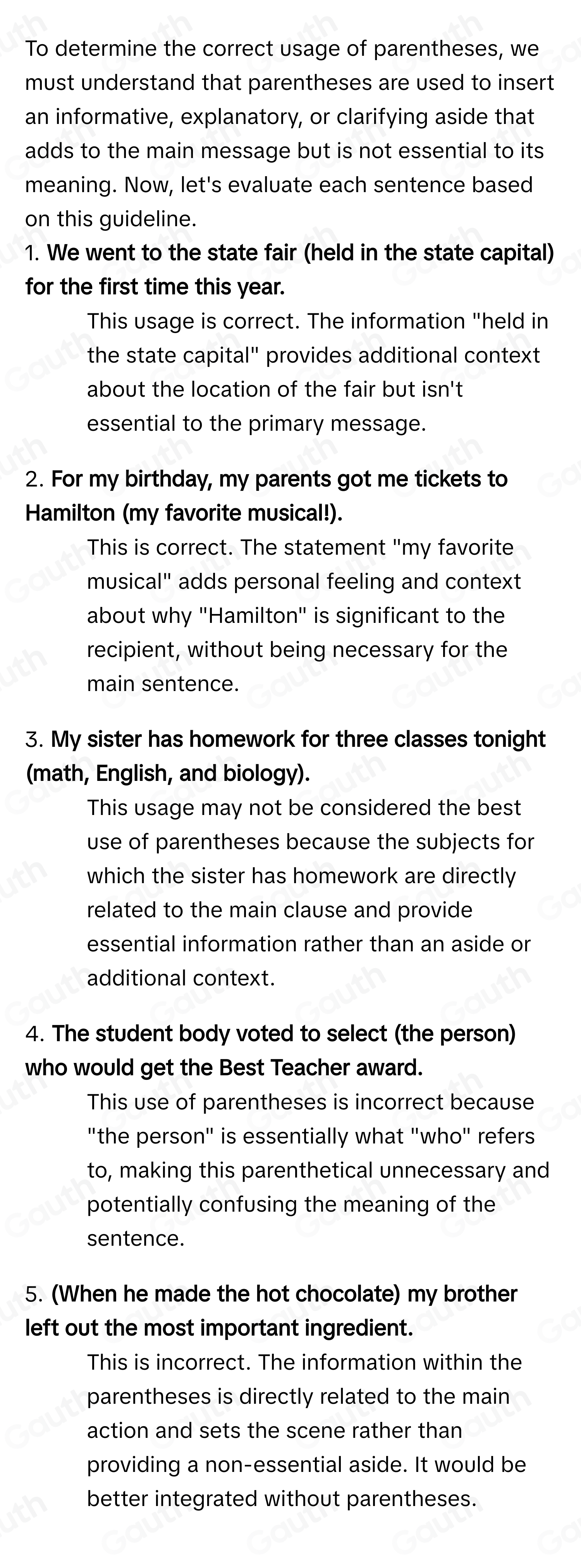 Solved: Which sentences correctly use parentheses? Select two options ...