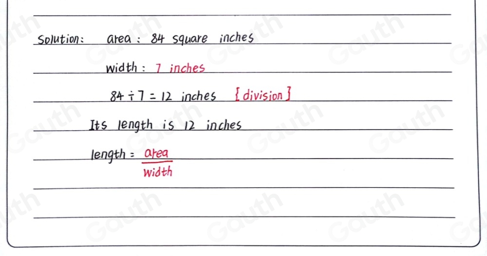 Solved: If a book has an area of 84 square inches and a width of 7 ...