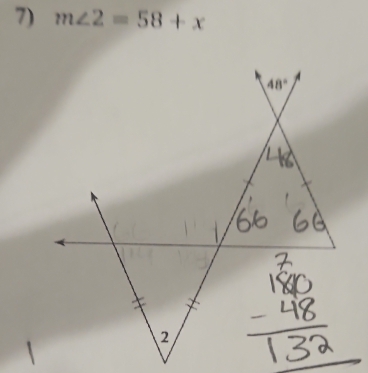 m∠ 2=58+x