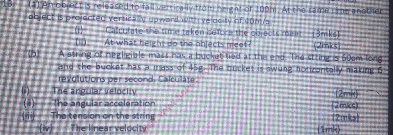 Solved: An object is released to fall vertically from height of 100m ...