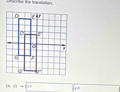 Describe the translation.
(x,y)to (x-1
y-3