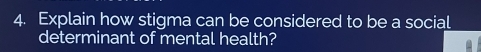 Explain how stigma can be considered to be a social 
determinant of mental health?