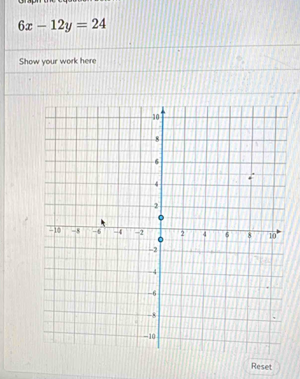 a
6x-12y=24
Show your work here 
Reset