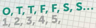 O, T, T, F, F, S, S. . .
1, 2, 3. 4. 5.