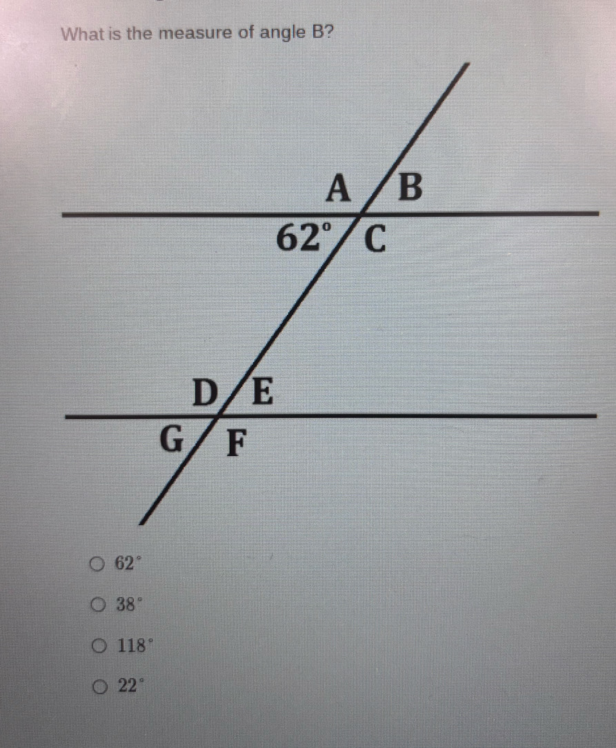 62°
38°
118°
22°