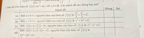 f(x)=frac sqrt(2x-3) 1 (2'). Các mệnh đề sau đúng hay sai?