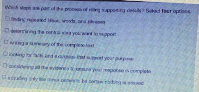 Solved: Which steps are part of the process of citing supporting ...