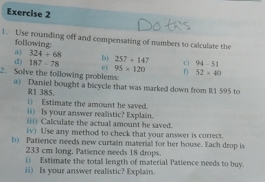 Solved: Use rounding off and compensating of numbers to calculate the ...