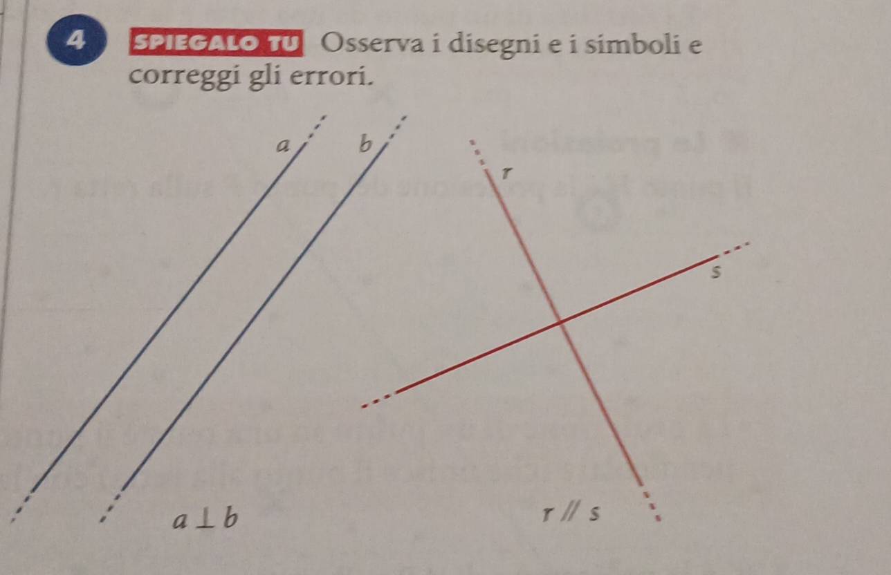 SPIEGALO TU Osserva i disegni e i simboli e
correggi gli errori.