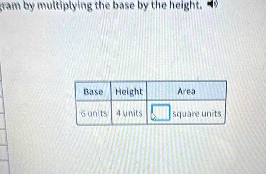 gram by multiplying the base by the height.