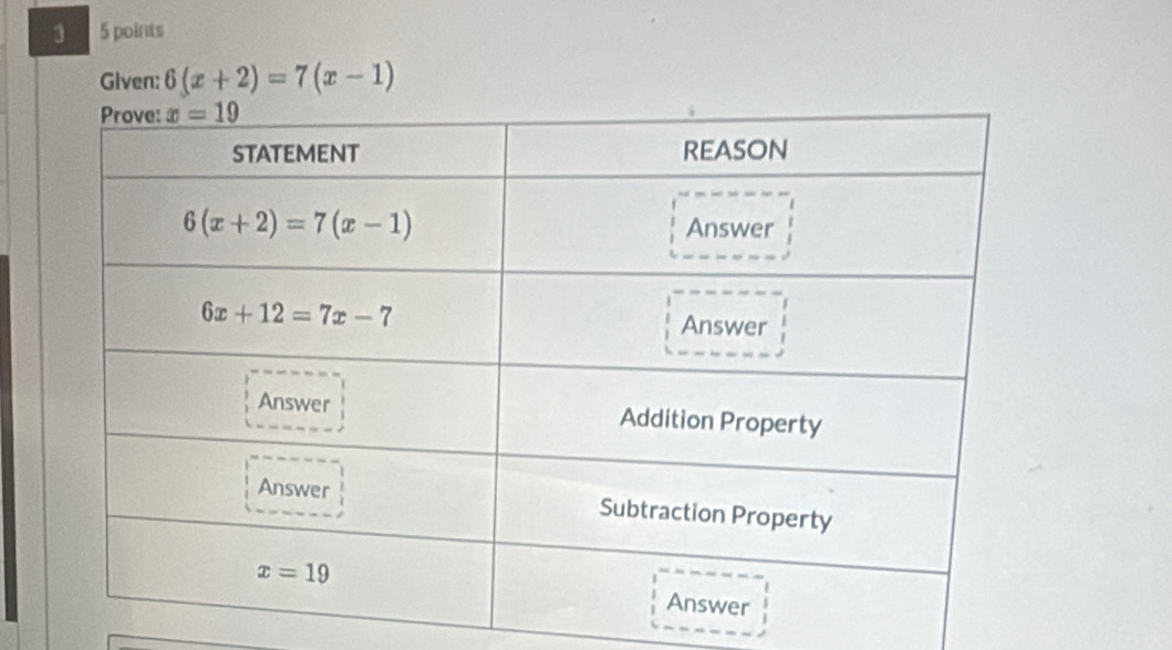 Given: 6(x+2)=7(x-1)