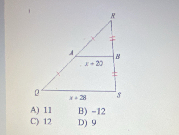 A) 11 B) -12
C) 12 D) 9