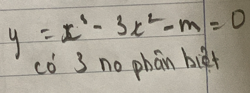 y=x^3-3x^2-m=0
có 3 no phan bit