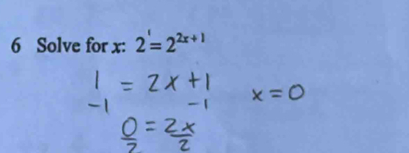 Solve for x : 2^1=2^(2x+1)