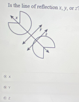 Is the line of reflection x, y, , or Z?
Ⓐ X
Y
Z