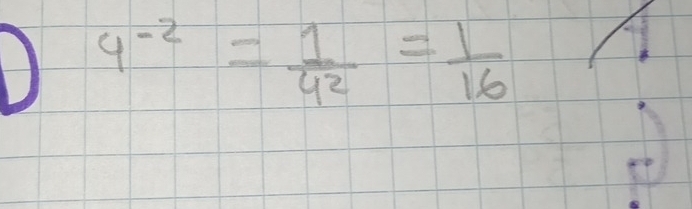 4^(-2)= 1/4^2 = 1/16 